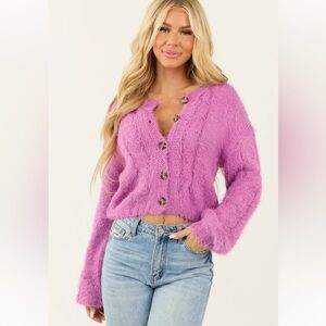 NWT Double Zero L pp21 Fuzzy Purple Sweater Super Soft Top